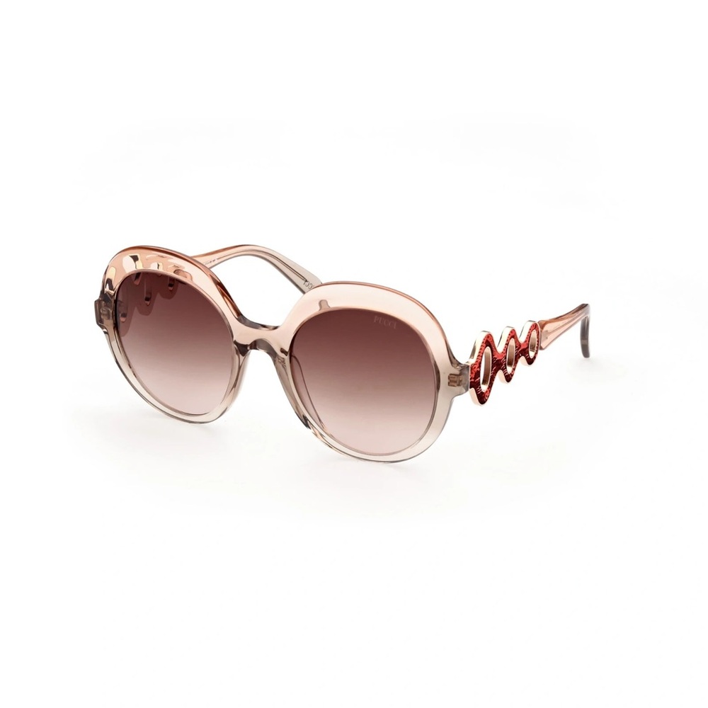 Emilio Pucci EP174 44F Brown Crystal Round Over Size Sunglasses Frame 55-21-140